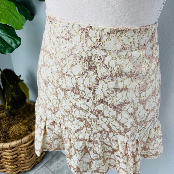 Rachel Roy Cream Sequin Metallic Lace A Line Ruffle Mini Skirt - Picture 2 of 4